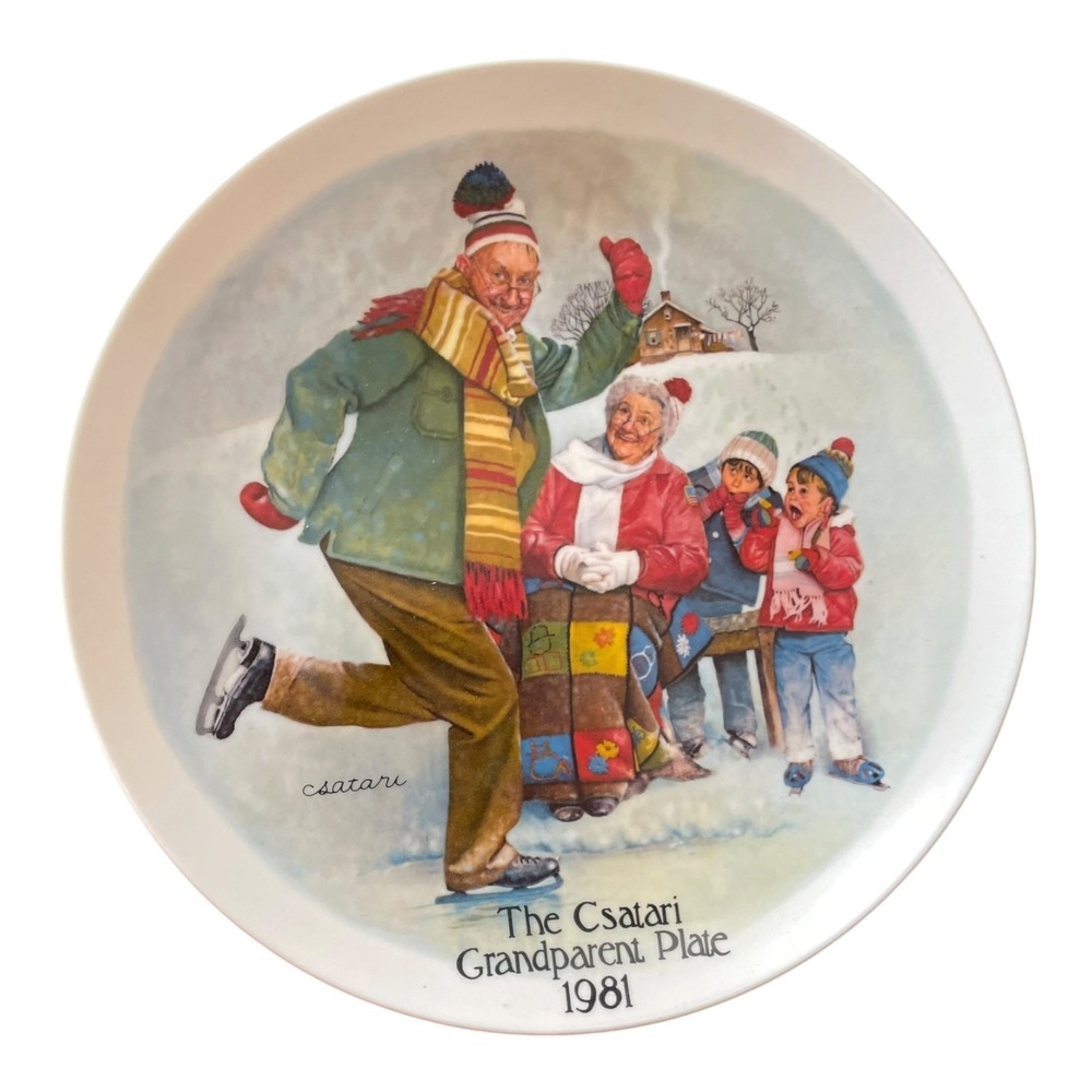 1981 Edwin M Knowles "The Skating Lesson" Csatari Grandparent Plate 8599 D COA